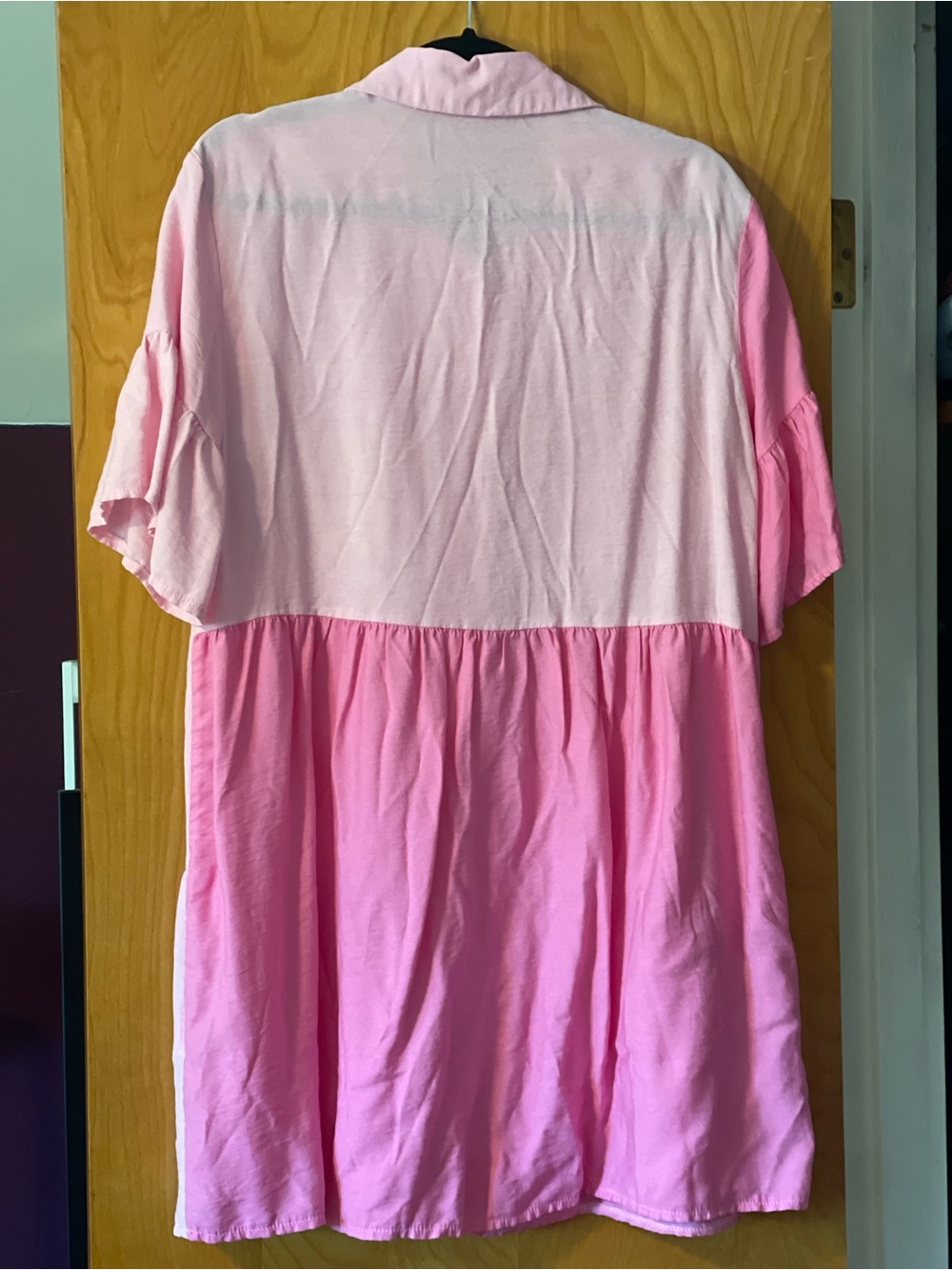 Two-Tone Pink Button-Front Tiered Dress Top - Picture 2 of 6